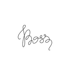Boss hand drawn lettering, continuous line drawing, small tattoo, modern calligraphy, print for clothes, emblem or logo design, one single line on a white background, isolated vector illustration