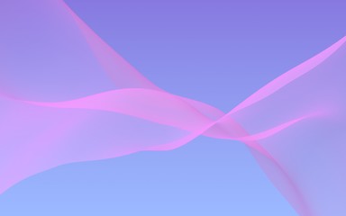 Pink wave on blue sky abstract background. Fluttering pink scarf. Waving on wind pink fabric. 3D illustration