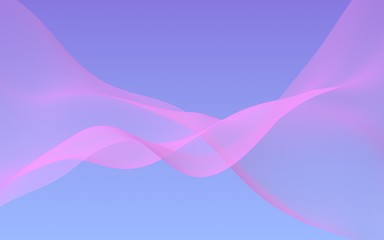 Pink wave on blue sky abstract background. Fluttering pink scarf. Waving on wind pink fabric. 3D illustration