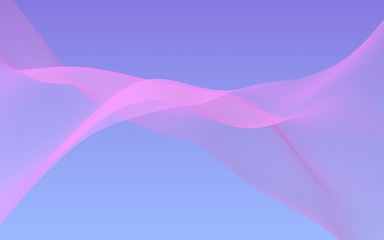 Pink wave on blue sky abstract background. Fluttering pink scarf. Waving on wind pink fabric. 3D illustration