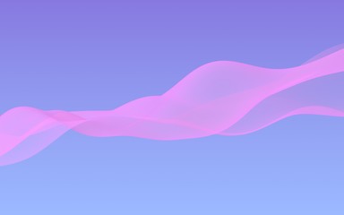 Pink wave on blue sky abstract background. Fluttering pink scarf. Waving on wind pink fabric. 3D illustration