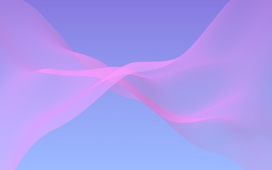 Pink wave on blue sky abstract background. Fluttering pink scarf. Waving on wind pink fabric. 3D illustration