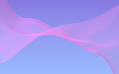 Pink wave on blue sky abstract background. Fluttering pink scarf. Waving on wind pink fabric. 3D illustration