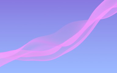 Pink wave on blue sky abstract background. Fluttering pink scarf. Waving on wind pink fabric. 3D illustration