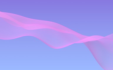 Pink wave on blue sky abstract background. Fluttering pink scarf. Waving on wind pink fabric. 3D illustration