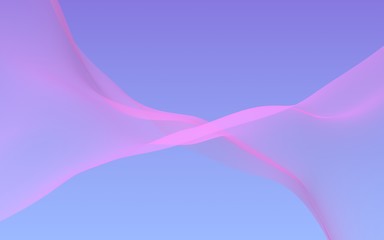 Pink wave on blue sky abstract background. Fluttering pink scarf. Waving on wind pink fabric. 3D illustration
