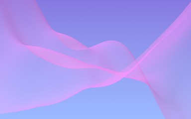 Pink wave on blue sky abstract background. Fluttering pink scarf. Waving on wind pink fabric. 3D illustration