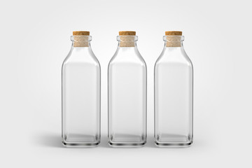 3D illustrator traditional glass bottle of natural milk with glossy cap isolated