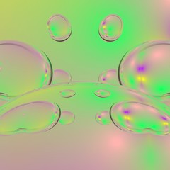 Glossy flowing bubbles fantastic background with realistic 3d render illustration. Soft pastel color tone. Ideal for happ birthday and other concept works.