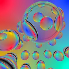 Colorful bubbles background. Fresh air, and perspective space background. Abstract 3d render illustration with vibrant rainbow colors.