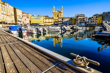 old town and harbor of bastia on corsica - obrazy, fototapety, plakaty