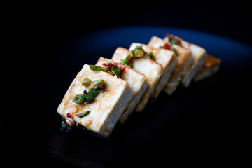 Fried Tofu with Soy Sauce and chillies which is called Dubu Jorim in Korea