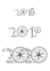 Good bye old years and welcome New 2020 Year vector illustration, bicycle hand drawn 