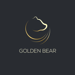 Line Art of bear's head. Logo design Template. Thin Line Graphic Design. Golden color.