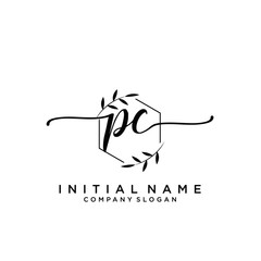 PC Beauty vector initial logo, handwriting logo.