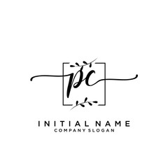 PC Beauty vector initial logo, handwriting logo.