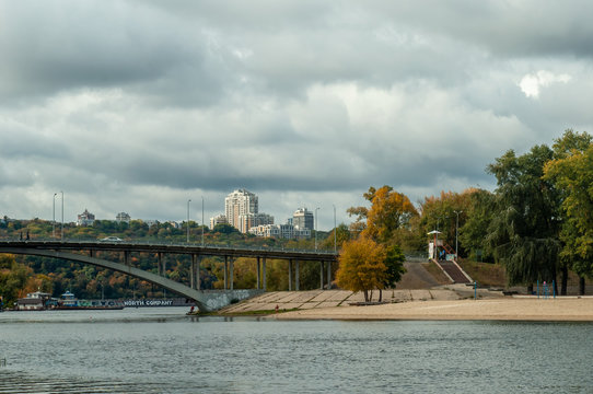 Kyiv, Ukraine - October 07, 2019. View to Kyiv from Dnipers island