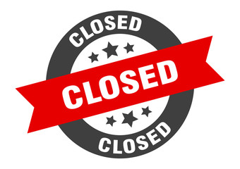 closed sign. closed black-red round ribbon sticker