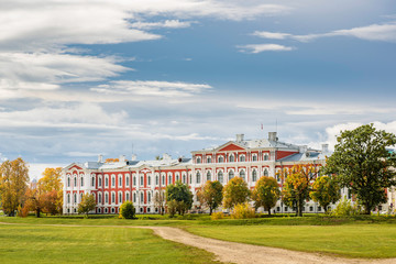 Fototapeta na wymiar Jelgava Palace and the park on sunny autumn day. The palace is the largest Baroque-style palace in the Baltic states, Nowadays Latvia University of Agriculture.