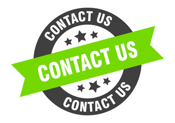 contact us sign. contact us black-green round ribbon sticker