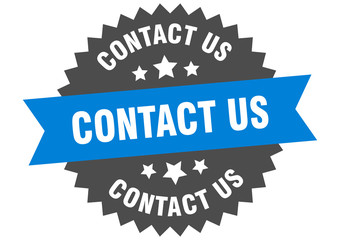 contact us sign. contact us blue-black circular band label