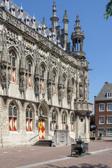 Fototapeta na wymiar Front facade of the town hall in the city of Middelburg, Zeeland, NLD