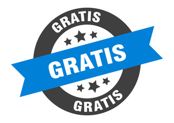 gratis sign. gratis blue-black round ribbon sticker