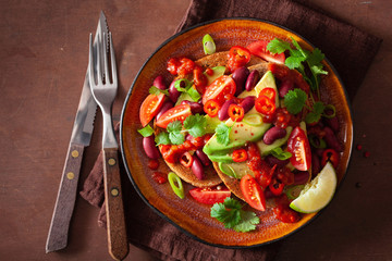 mexican avocado bean sandwich with tomato chili scallion