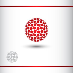 Abstract red sphere logo. Vector icon. Technical logo vector design template. 3D effect with shadow. Watermark
