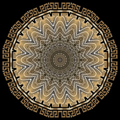 Futuristic abstract greek style fractal mandala pattern. Vector creative modern ornate background. Round elegant fantasy ornament. Decorative mandala with greek key meanders circle frame.