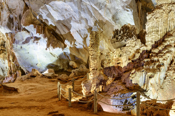 Beautiful giant stalagmites inside Phong Nha Cave, Vietnam