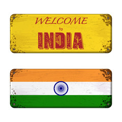Grunge nameplate frames with India flag and welcome text