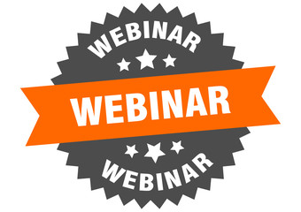 webinar sign. webinar orange-black circular band label