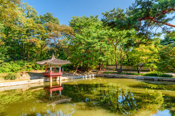 Fototapeta na wymiar Fabulous view of Aeryeonjeong Pavilion and Aeryeonji Pond, Seoul