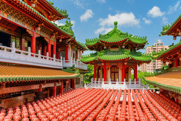 Unusual colorful view of Sanfeng Temple in Kaohsiung, Taiwan