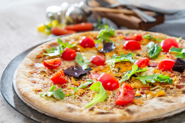 Pizza with Ham and Mushrooms