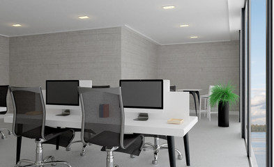 Meeting room in shades of gray. Open space. Great office. 3D rendering