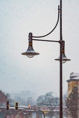 Fototapeta na wymiar old vintage lantern in front of winter sky