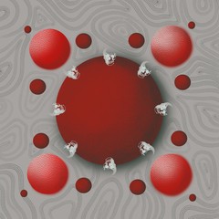 Digital drawing with eyes and skulls. Red touches of watercolor, pale background and dark outlines drawing. A mythical and vector and rock and roll.