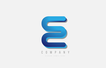 3d line blue e letter logo alphabet for icon design