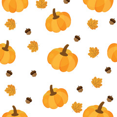 Hello autumn background with pumpkin , acorn   and leaf.