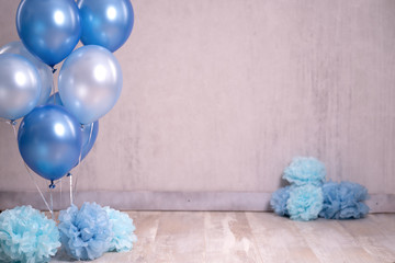Digitaler Backdrop Geburtstag Kind Luftballons blau feiern - Var. 2