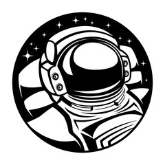 Astronaut in space round sign on a white background.