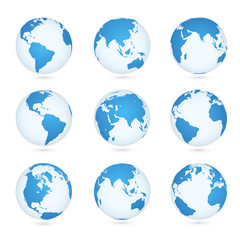 Earth with different continents realistic vector illustrations set