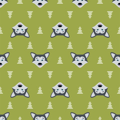 Cartoon vector seamless background. Cute pattern with wild wolfs. Nature, animal, wildlife zoo, reserve theme