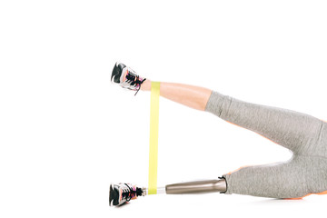 cropped view of disabled sportswoman with resistance band isolated on white