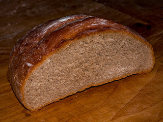 Traditional homemade bread - Side view of halved bread