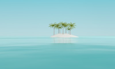 Fototapeta na wymiar Small tropical island with palm trees and a sandy beach. 3d rendering