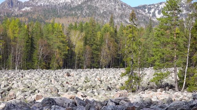 Taganay National Park in Russia in Autumn. "Big Stone River", Biggest Deposit Occurrence of Aventurine Quartz
