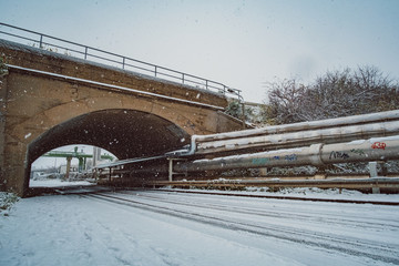 wide angle industrial winter landscape